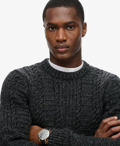 Superdry Jacob Cable Jumper Charcoal Black Twist