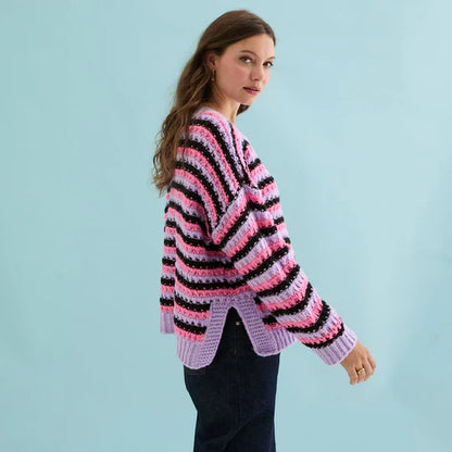 Cara & The Sky Bernice Stripe Cross Stitch Cardigan Lilac