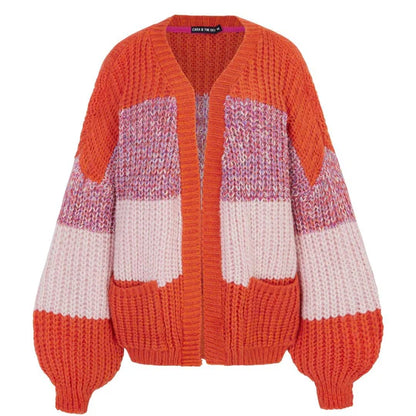 Cara & The Sky Janie Oversized Chunky Stripe Cardigan Orange