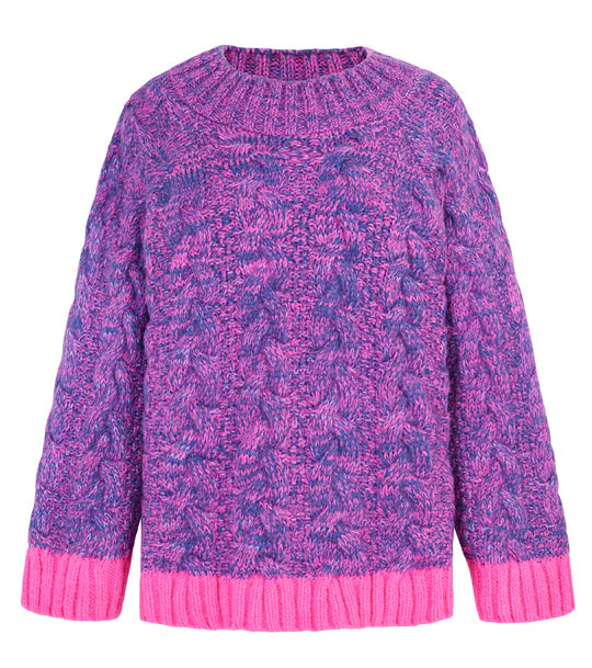 Cara & The Sky Jennie Cable High Neck Balloon Sleeve Jumper Denim