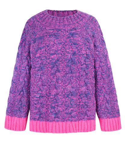 Cara & The Sky Jennie Cable High Neck Balloon Sleeve Jumper Denim