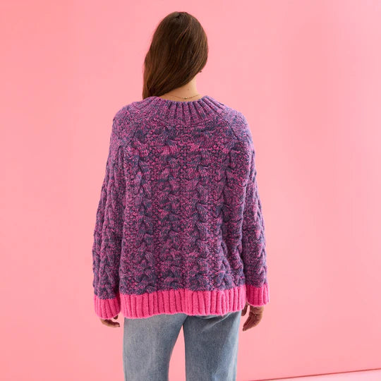 Cara & The Sky Jennie Cable High Neck Balloon Sleeve Jumper Denim