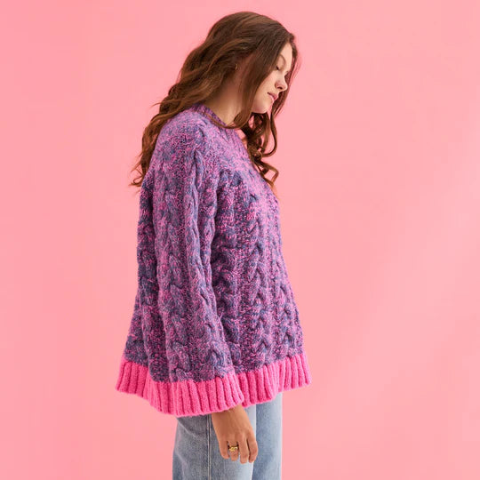Cara & The Sky Jennie Cable High Neck Balloon Sleeve Jumper Denim