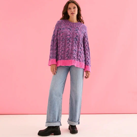Cara & The Sky Jennie Cable High Neck Balloon Sleeve Jumper Denim