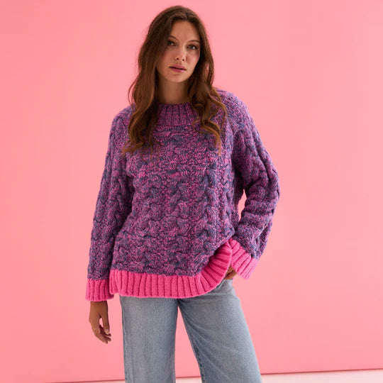 Cara & The Sky Jennie Cable High Neck Balloon Sleeve Jumper Denim