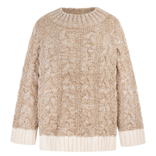Cara & The Sky Jennie Cable High Neck Balloon Sleeve Jumper Beige