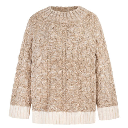 Cara & The Sky Jennie Cable High Neck Balloon Sleeve Jumper Beige