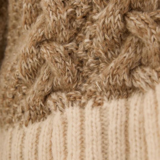 Cara & The Sky Jennie Cable High Neck Balloon Sleeve Jumper Beige