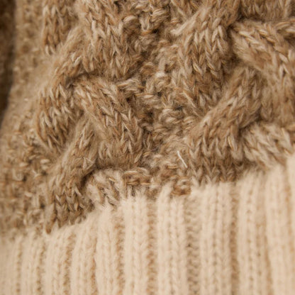 Cara & The Sky Jennie Cable High Neck Balloon Sleeve Jumper Beige