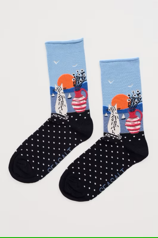 Seasalt Women's Arty Organic Cotton Socks Coastal Cat Onyx