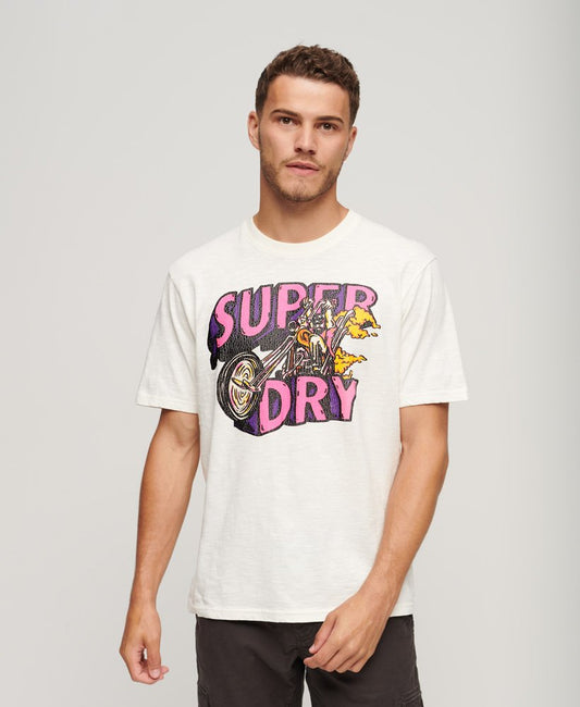 Mens Tshirt Superdry T-shirt Superdry Clothing Superdry Motor Retro Graphic T-Shirt New Chalk White Channel
