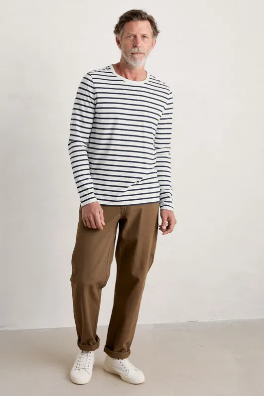 Seasalt Men's Sailor Shirt With Crew Neck Breton Chalk Maritime