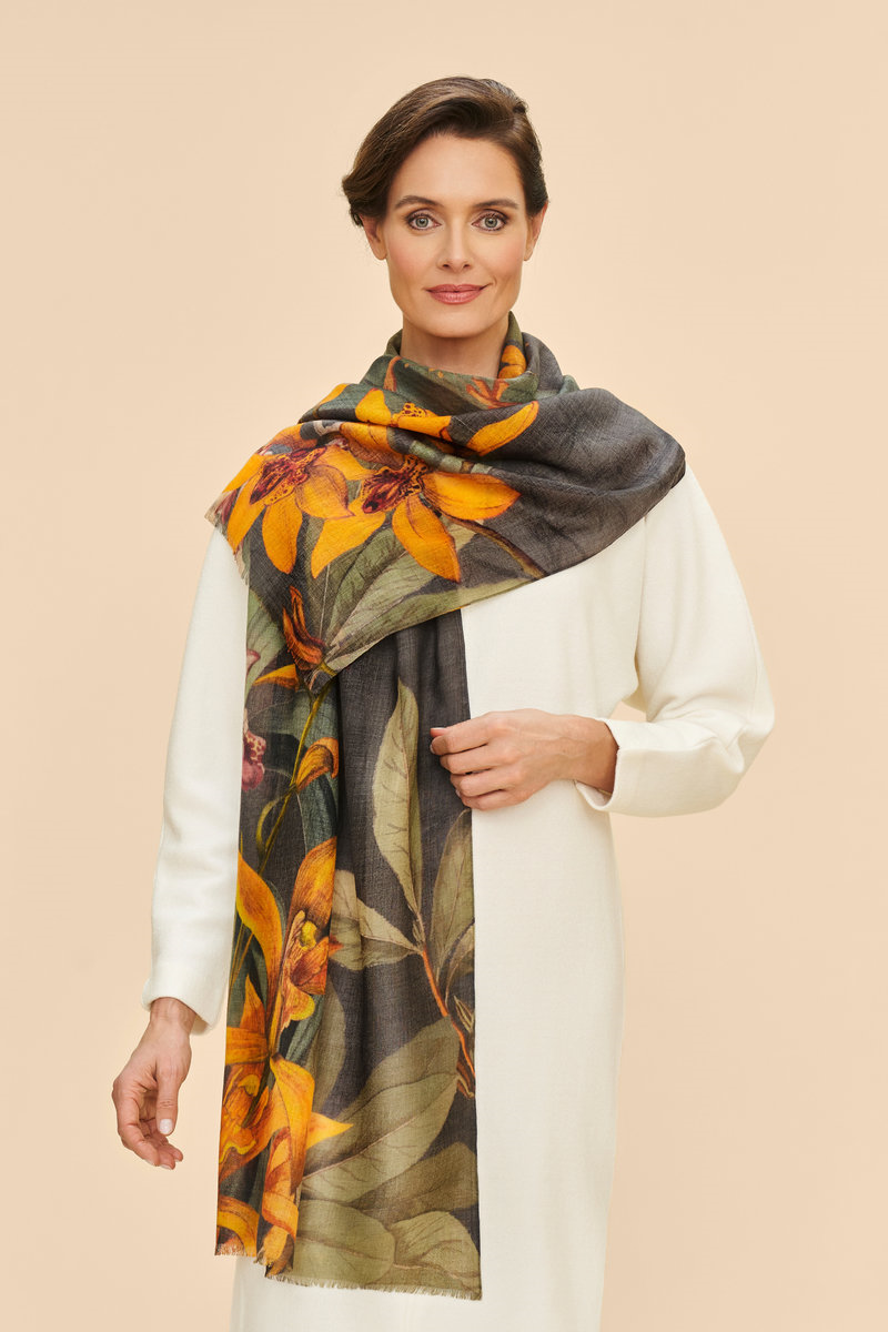 Powder Wool Wrap Botany Bliss in Charcoal Scarf Powder accessories womens shawl