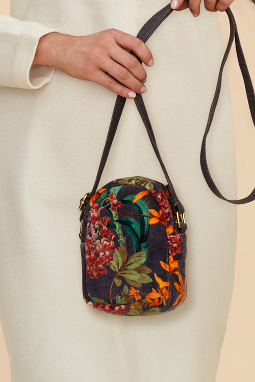 Powder Velvet 'Out & About' Bag Botany Bliss in Charcoal