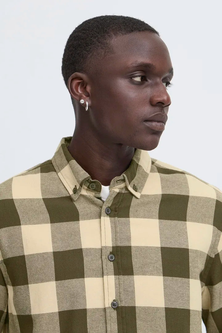 Blend Long Sleeved Checked Shirt Forest Night