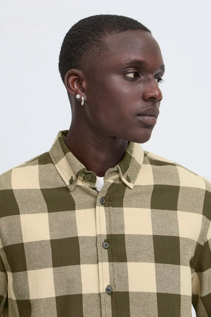 Blend Long Sleeved Checked Shirt Forest Night