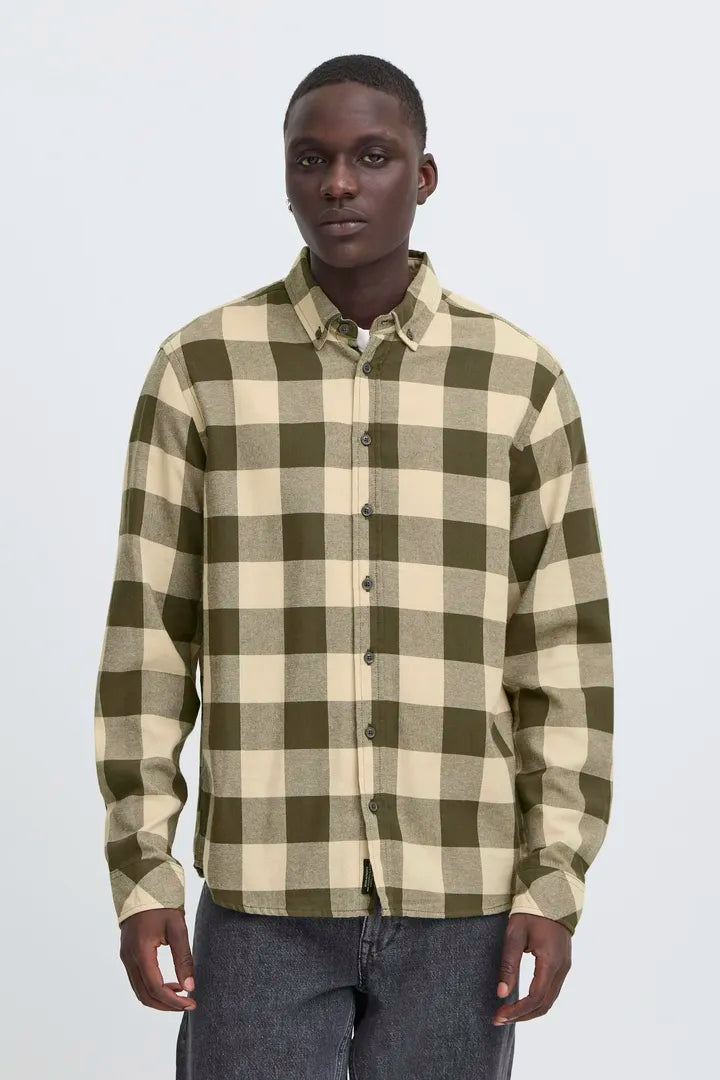 Blend Long Sleeved Checked Shirt Forest Night