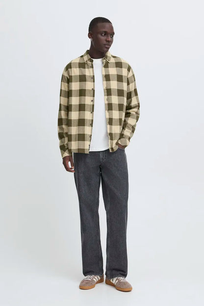 Blend Long Sleeved Checked Shirt Forest Night