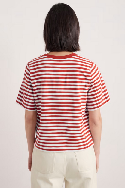 Seasalt Copseland Striped Organic Cotton T-Shirt Mini Cornish Chalk Dark Cinnamon