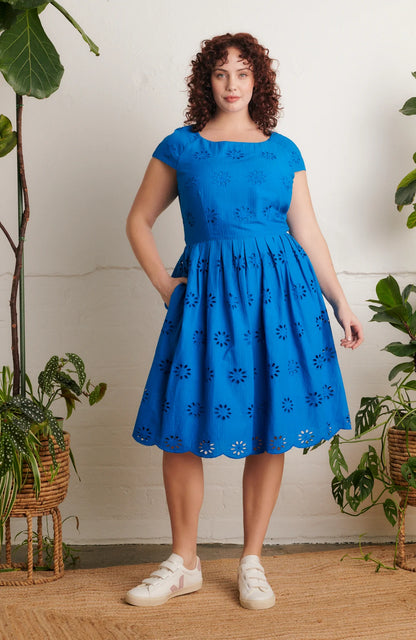 Emily and Fin Claudia Floral Broderie Brilliant Blue Dress