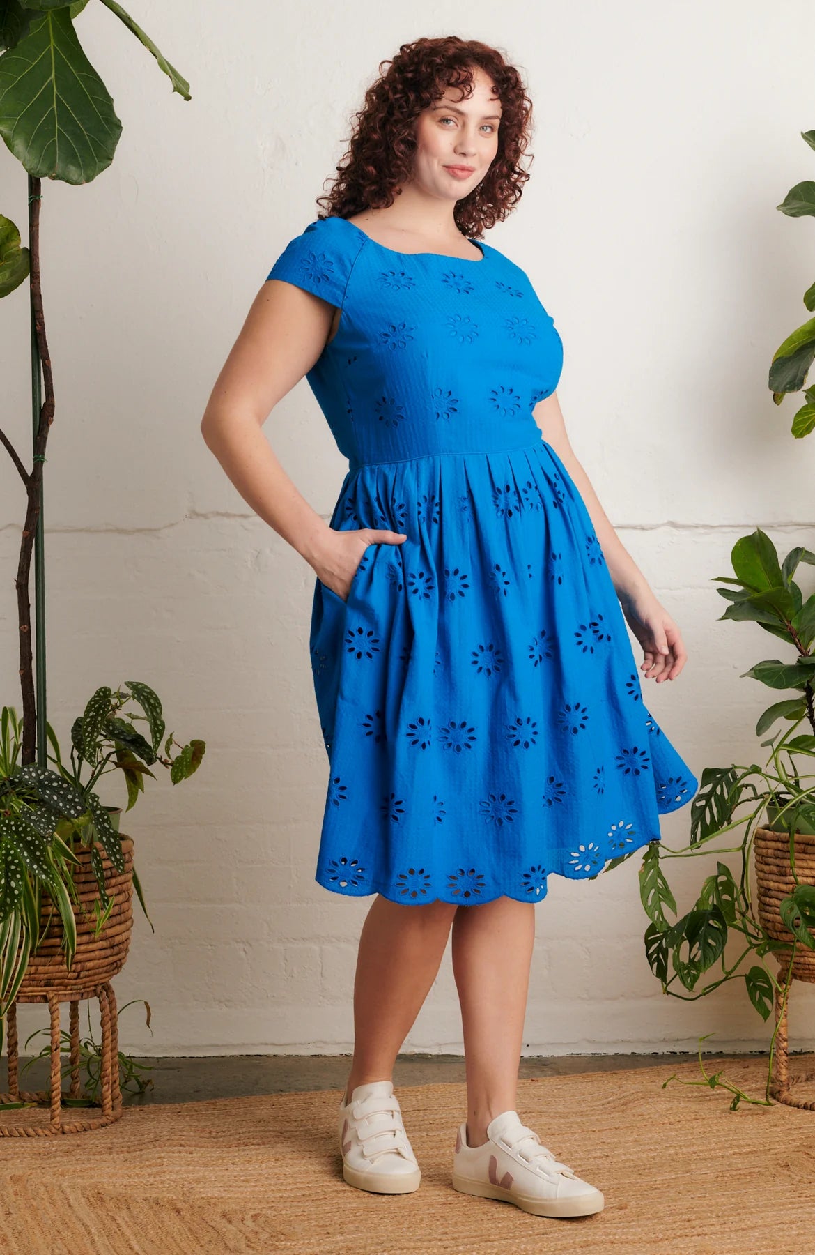 Emily and Fin Claudia Floral Broderie Brilliant Blue Dress