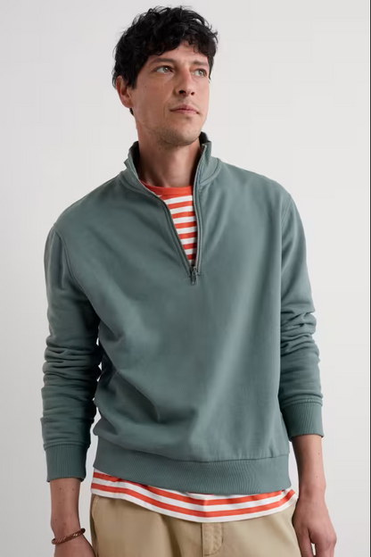 Seasalt Men's Wood Moss Quarter Zip Sweatshirt Cliff