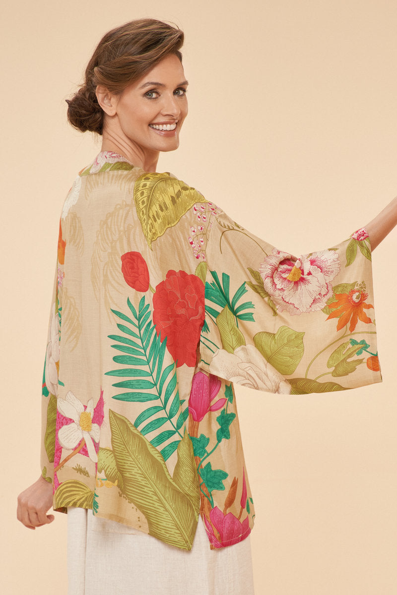 Powder Tropical Flora and Fauna Kimono Jacket in Coconut