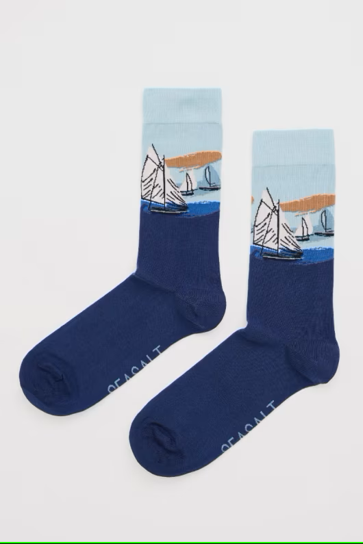 Seasalt Men's Arty Organic Cotton Socks Collage Boats Night