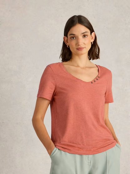 White Stuff Nadia Short Sleeve Tshirt Mid Coral