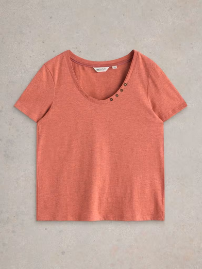 White Stuff Nadia Short Sleeve Tshirt Mid Coral