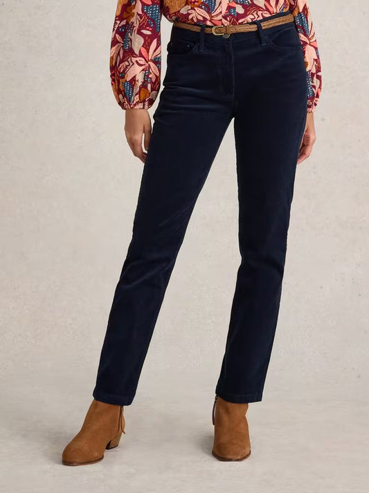 White Stuff Brooke Cord Straight Trousers Dark Navy