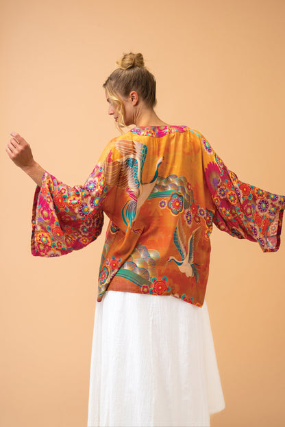 Powder Golden Cranes Kimono Jacket