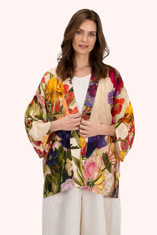 Powder Cream Posy Mid-length Kimono