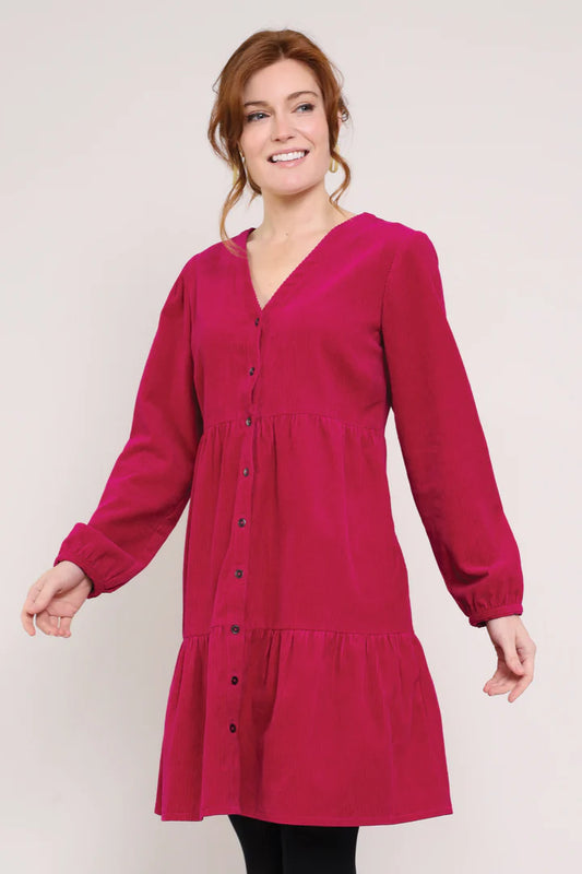 Nomads Clothing Nomads Cotton Chunky Cord Tiered Tunic Dress Crimson womens Cord Dress