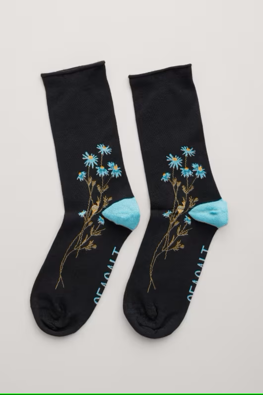 Seasalt Women's Bamboo Arty Socks Daisy Path Onyx