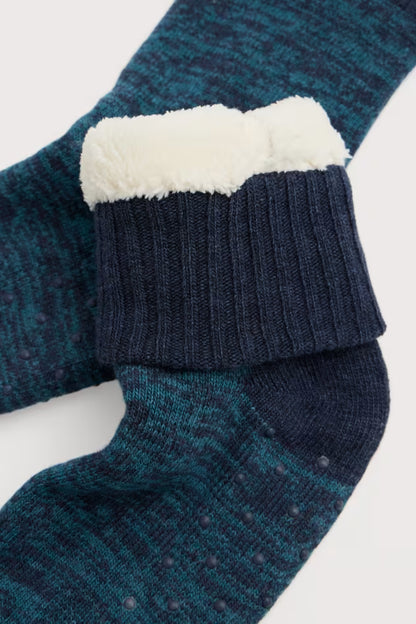Seasalt Men's Knitted House Socks Dark Lake Twist