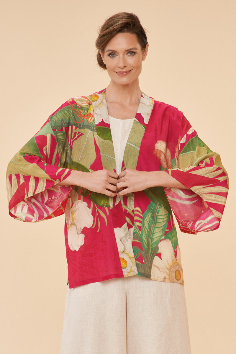 Powder Accessories Powder Clothing Powder Delicate Tropical Kimono Jacket in Dark Rose
