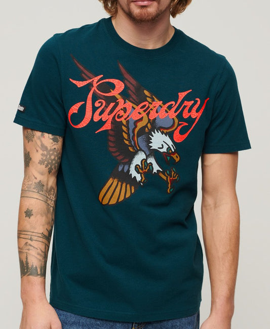 Superdry Clothing Superdry Tattoo Script T-Shirt Deep Marine Green mens t-shirt
