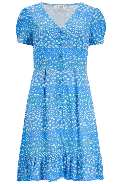 Sugarhill Brighton Marigold Tea Dress Blue Ditsy Star Stripe