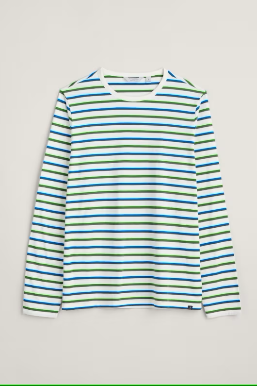 Seasalt Men's Sailor Shirt With Crew Neck Duet Breton Chalk Waterside