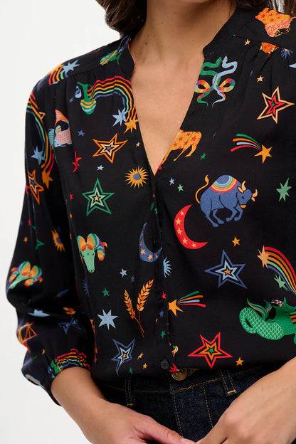 Sugarhill Brighton Elkie Blouse Black Zodiac Rainbow Skies