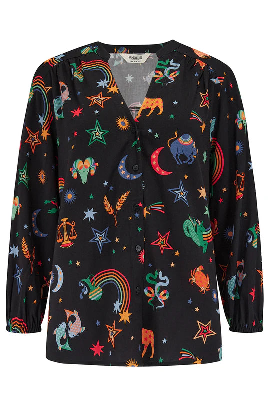 Sugarhill Brighton Elkie Blouse Black Zodiac Rainbow Skies