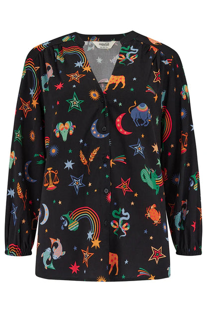 Sugarhill Brighton Elkie Blouse Black Zodiac Rainbow Skies