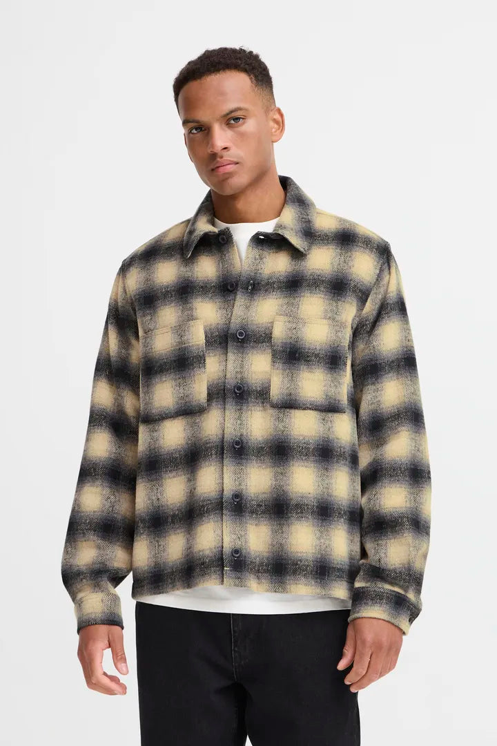 Blend Long Sleeved Checked Overshirt Faust Black