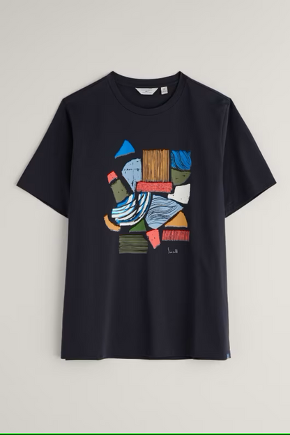 Seasalt Men's Midwatch Organic Cotton T-Shirt Arty Fields Inkwell