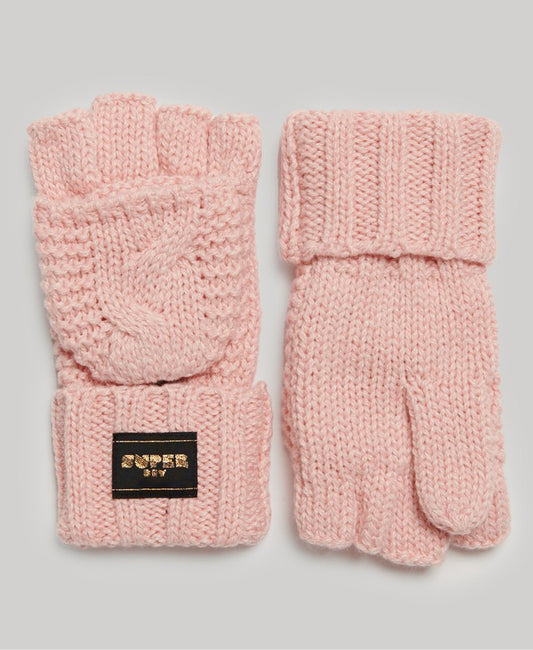 Superdry Gloves Superdry Clothing Superdry Cable Knit Gloves Pink Fleck