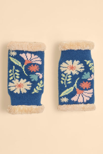 Ladies Watercolour Floral Wrist Warmers Denim