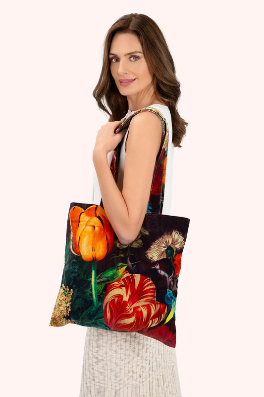 Powder Opulant Florals in Chocolate Velvet Tote Bag