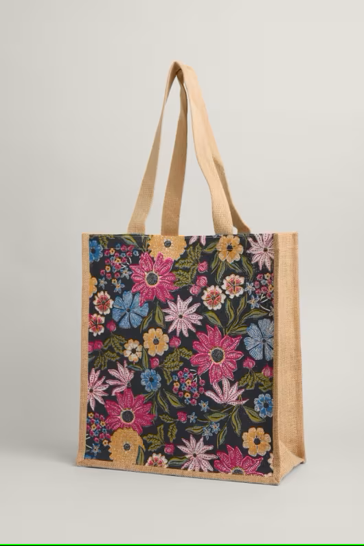 Seasalt Jute Shopper Pattern Flower Mix Jute Shopper Bag Seasalt Clothing Womens Bag Seasalt's famous shopper bag