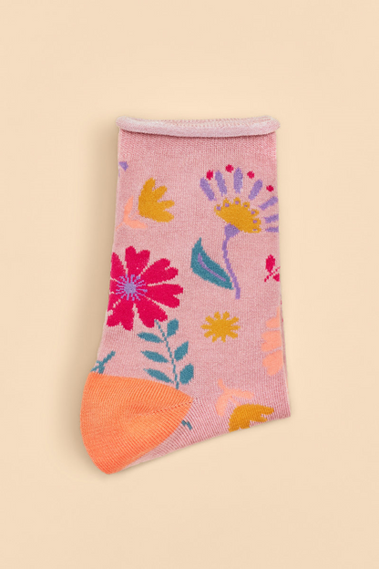 Powder Watercolour Flowers Ankle Socks Petal